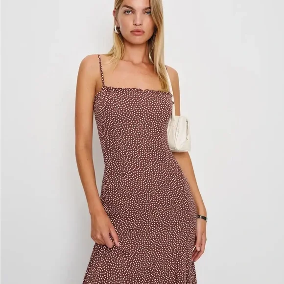 Elegant Brown Polka Dot Dress - Picture 2 of 4